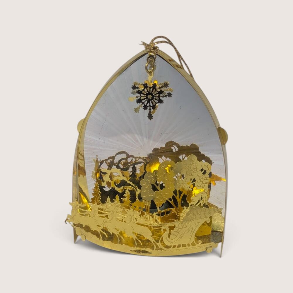 Vintage Laser Cut Metal Santa Sleigh Bulb Cover Ornament